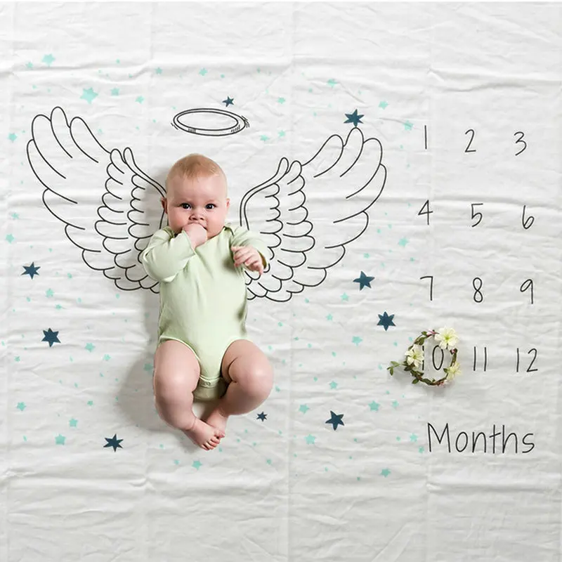 Baby Blanket Newborn Swaddle Stroller Bedding Wrap Photo Background Monthly Growth Milestone Number Photography Props Outfits (8)