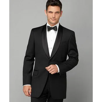 

Hot Sale Custom made slim Black Groom Tuxedo Shawl Lapel mens suit terno masculino 2017 Men Wedding Suits ( jacket+Pants+tie)
