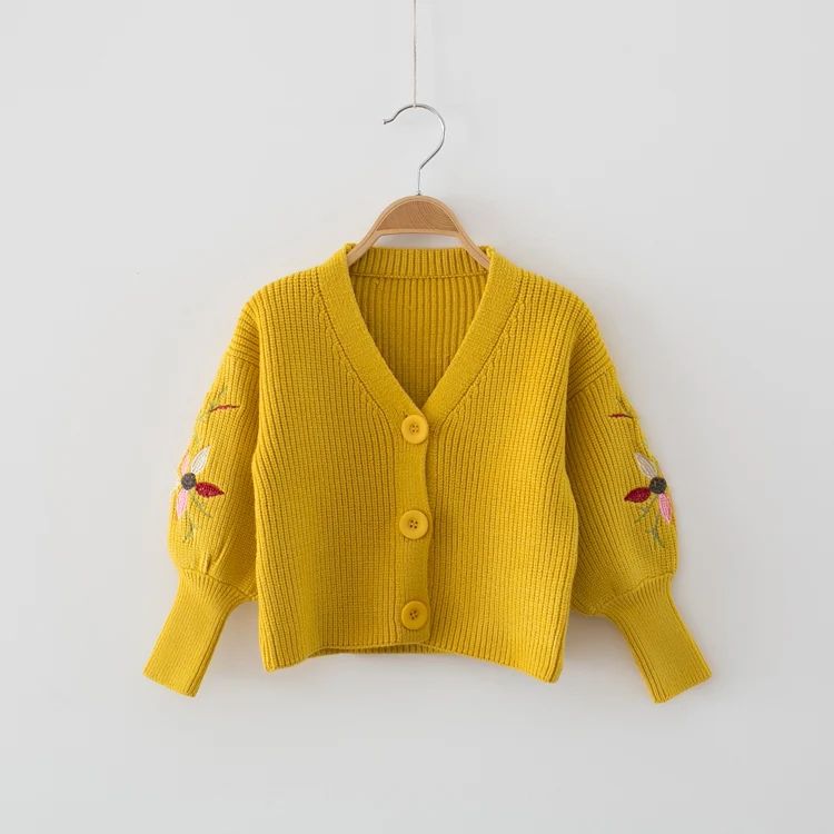 Новая одежда для маленьких детей вязаный кардиган ярких цветов для мальчиков и девочек свитер с вышивкой детская верхняя одежда из хлопка на весну и осень - Цвет: Цвет: желтый