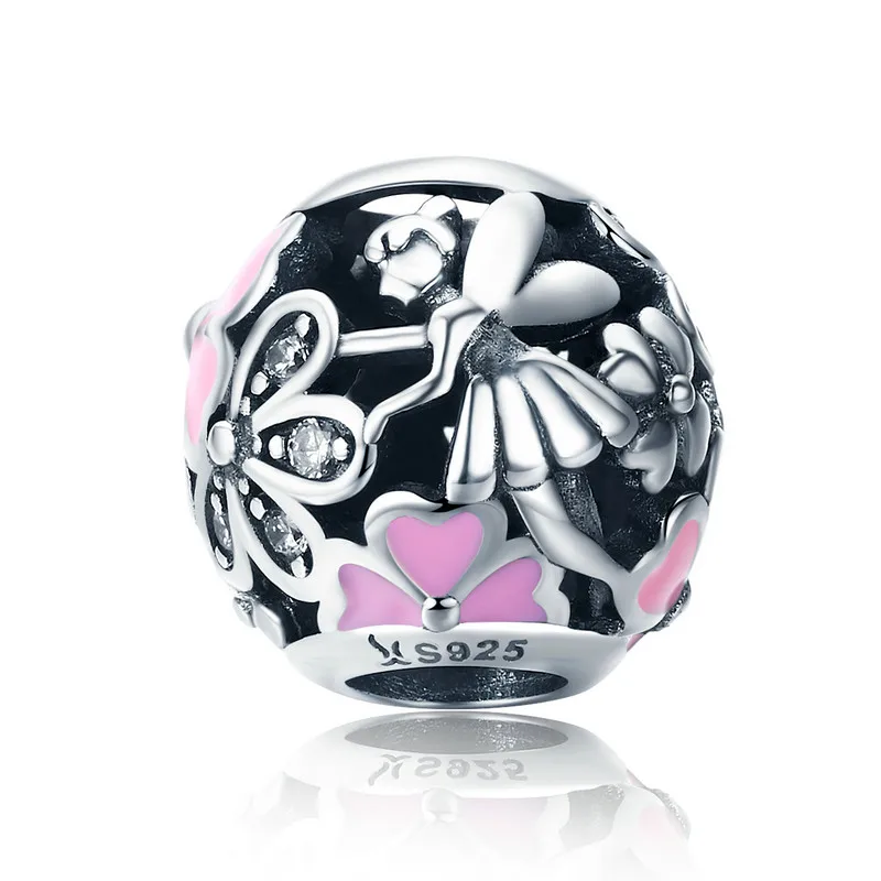 

MOWIMO Spring Pink Flower Fairy Beads 925 Sterling Silver Fit Original Pandora Bracelet Charms Jewelry Accessories Making BKC760