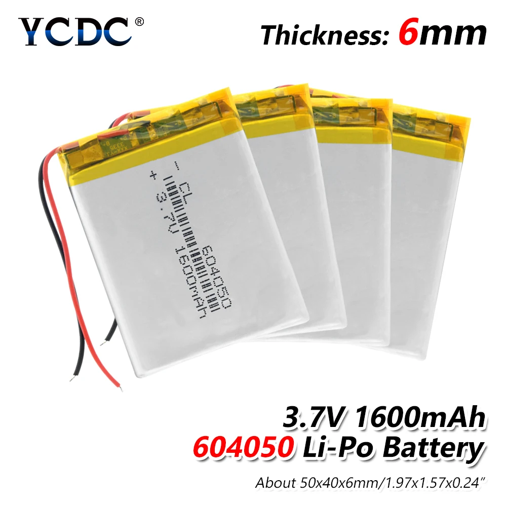 

1/2/4 Rechargeable 604050 Lithium Ion Polymer Battery 3.7V 1600mAh Lipo Li-ion Battery With Pcb Charge Protection Long Lifespan