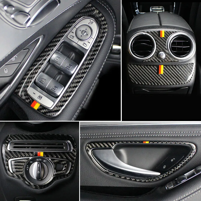 

Carbon Fiber For Mercedes Benz C Class GLC W205 Interior Door Loudspeaker Reading Light Panel Door Armrest Cover Trim Stickers