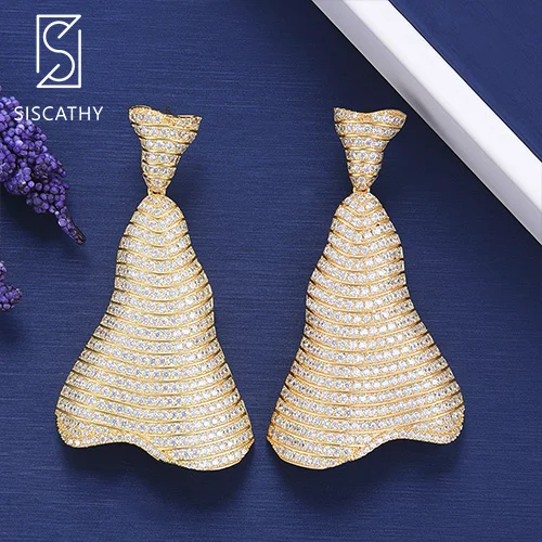 Gold SISCATHY очаровательные женские серьги трендовые полные кубические циркония большие сережки одежда вечерние свадебные ювелирные изделия аксессуары - Окраска металла: Gold