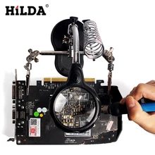 HILDA, 220 В, 60 Вт, европейская вилка, инструмент для ремонта с ручкой, регулируемая температура, Электрический паяльник, комбинация, увеличительное стекло