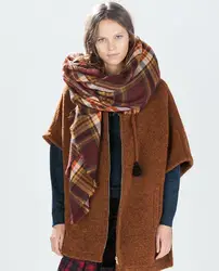 Новый дизайн леди негабаритных Плед шоколадно-коричневый большой одеяло шарф обертывания шаль