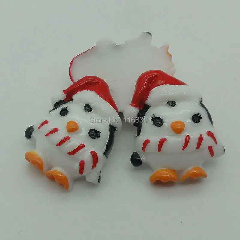 1pcs/lot resin flat back penguin with red hat 32mm Cabochons Scrapbooking Hair Bow Center DIY Christmas decration C101-7