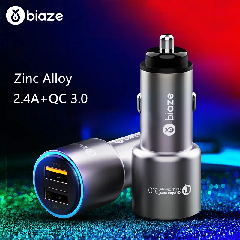 

Biaze Fast Charge 3.0 Dual USB Metal Car Charger 5V-5.4A For Iphone Xiaomi Samsung QC 3.0 USB Phone Fast Charger