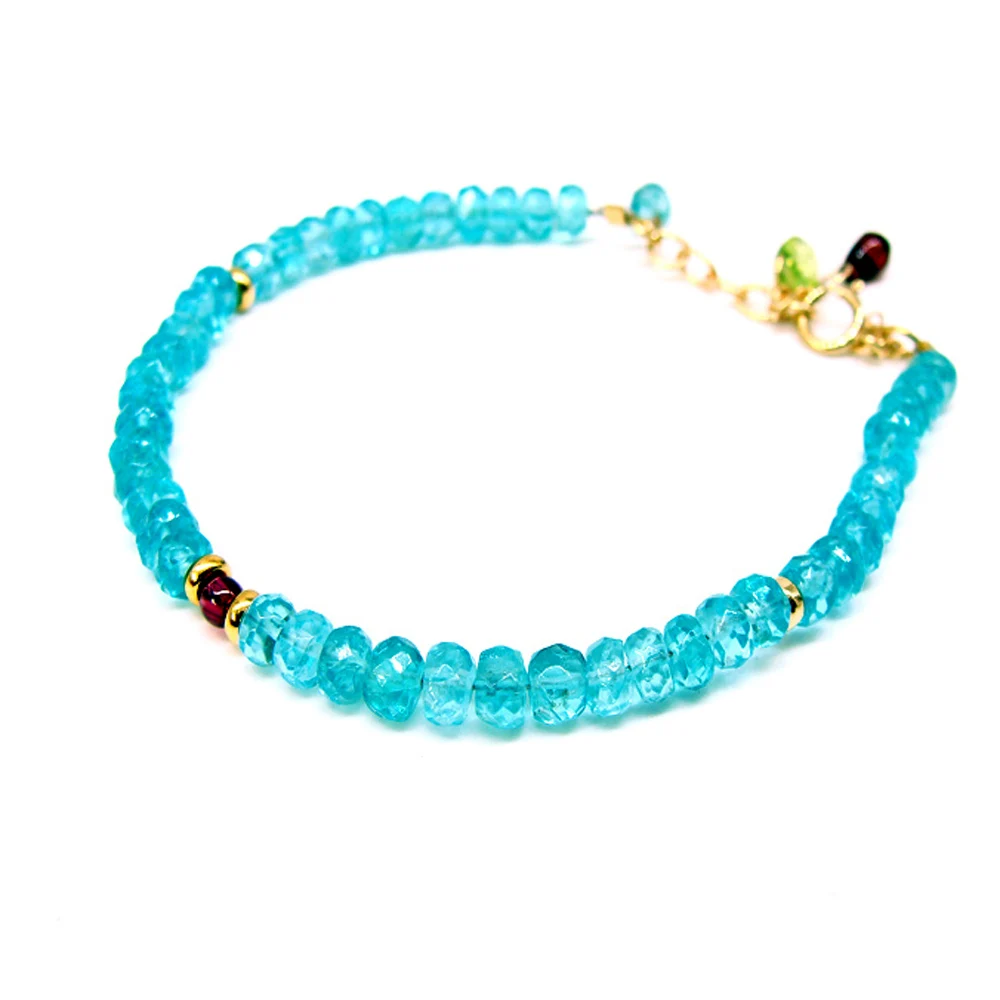 

100% Natural Blue apatite Bracelet Charm jewelry Garnet Peridot Gemstone Bracelet Fashion gift for women gold color