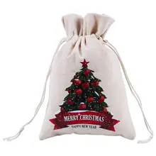 1 кремово-белая парусиновая креативная сумка для хранения с рисунком рождественской елки/сумки на шнурках/Подарочная сумка для конфет Размер: 16 × 23,5 см