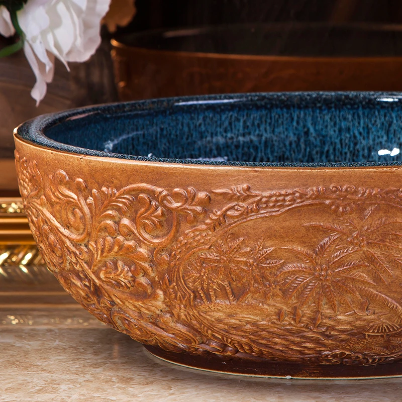 Creative home bathroom art pattern Bowl-shaped wash basin above counter top wash basin sinks chinese porcelain wash basin   (8)