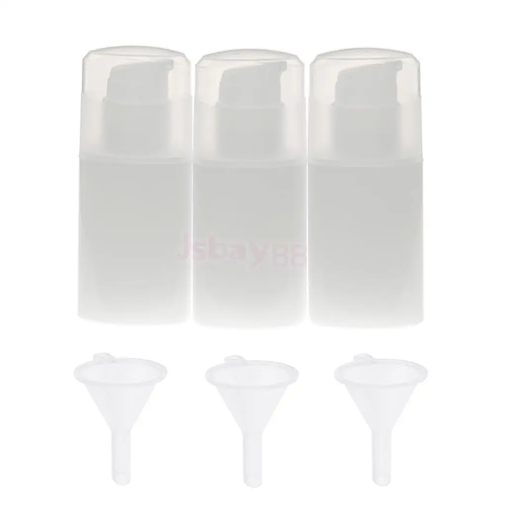 3 Pieces 30ml Empty Refillable Airless Lotion Pump Cream Cosmetic Bottle Shampoo Dispenser with 3 Funnels