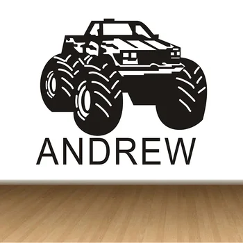 

BOYS NAME & MONSTER TRUCK DECAL WALL VINYL DECOR STICKER ROOM SPORTS 60x53cm