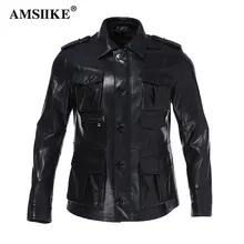 AMSIIKE,, мужские кожаные куртки, овчина, пальто, весна, новинка, пуговицы, карманы, верхняя одежда, натуральная овчина, куртка A83119 M-8XL