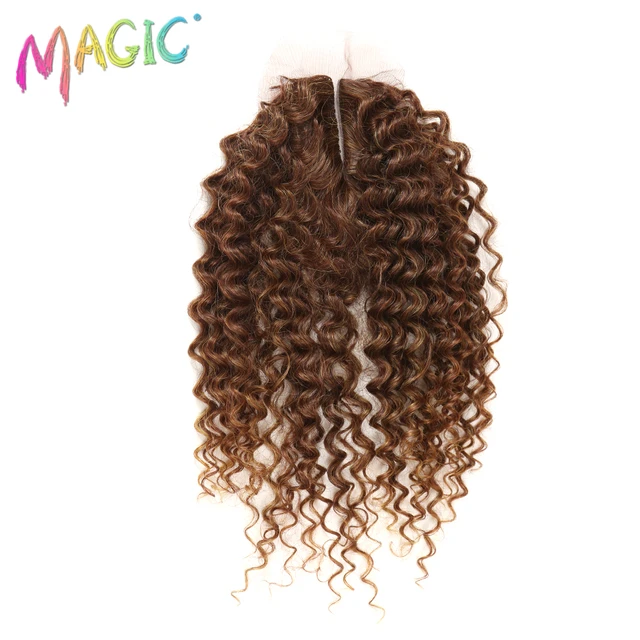 Syntetyczne Afro Kinky kręcone włosy blond 16-20Inch 7 sztuk/lot syntetyczne przedłużanie włosów 6Pieces z zamknięciem koronki dla czarnych kobiet -