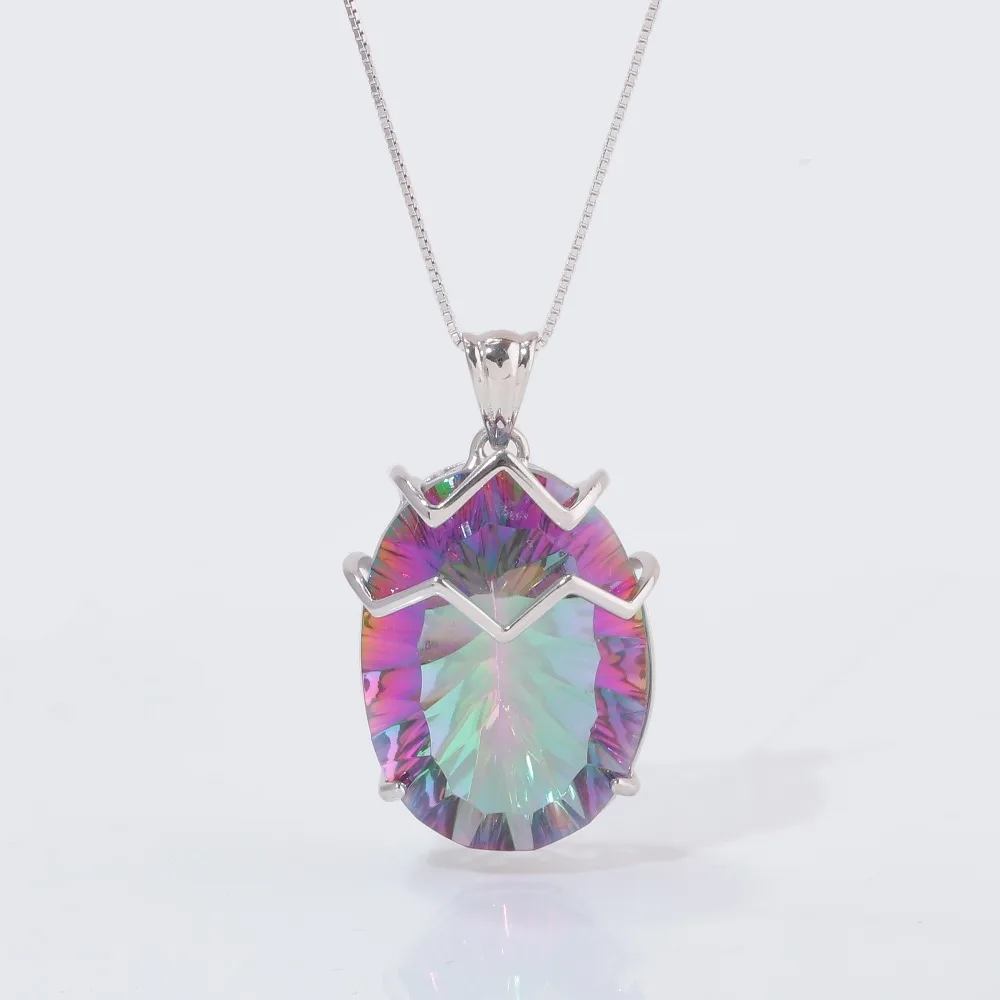 CiNily Large Rainbow Mystic Stone Pendants Solid 925 Sterling Silver Vintage Bohemian Boho Hyperbole Cocktail Jewelry Female