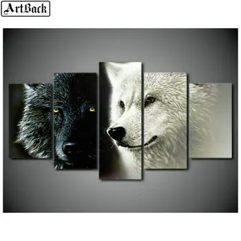 

5 spell diamond painting black wolf white wolf full square animal resin mosaic 3d diamond embroidery crafts living room decor