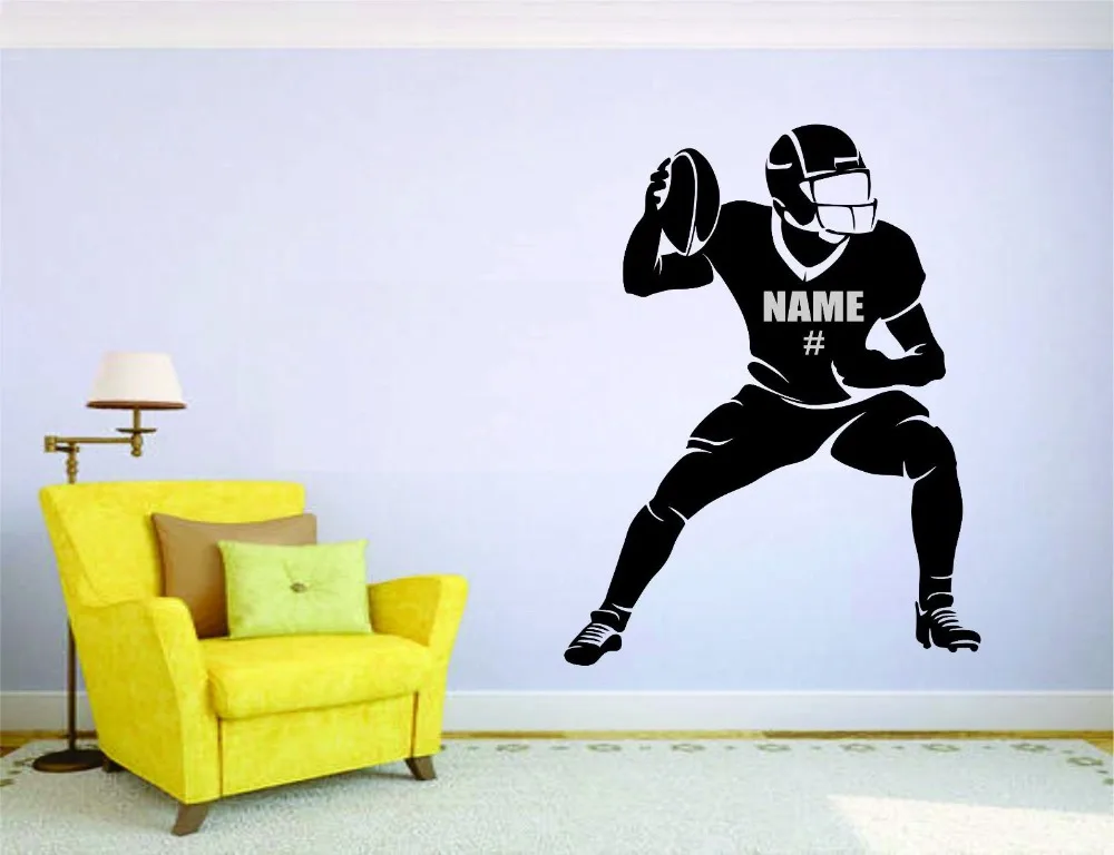 

American Football Wall Mural Vinyl Decal Sticker Decor Player Custom Name And Number Personalized Kids Teens Bedroom DIY WW-165