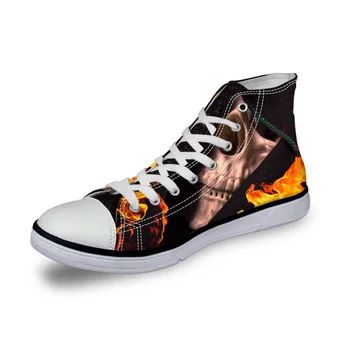 

Trend Classic Men Shoes High-top Canvas Shoes Cool Skull Print Casual Canvas Shoes for Men Lace-up Men Trainer Plus Size