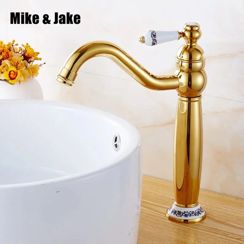 Free shipping Gold ceramic Bathroom Faucet Gold finish tall Brass Basin Sink Faucet Single Handle with ceramic taps Free shipping Gold ceramic Bathroom Faucet Gold finish tall Brass Basin Sink Faucet Single Handle with ceramic taps