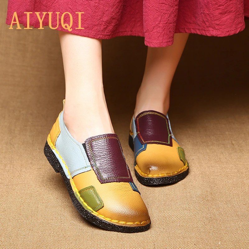 AIYUQI; женская обувь на плоской подошве; Новинка года; сезон осень; женская повседневная обувь из натуральной кожи; женские лоферы ручной работы