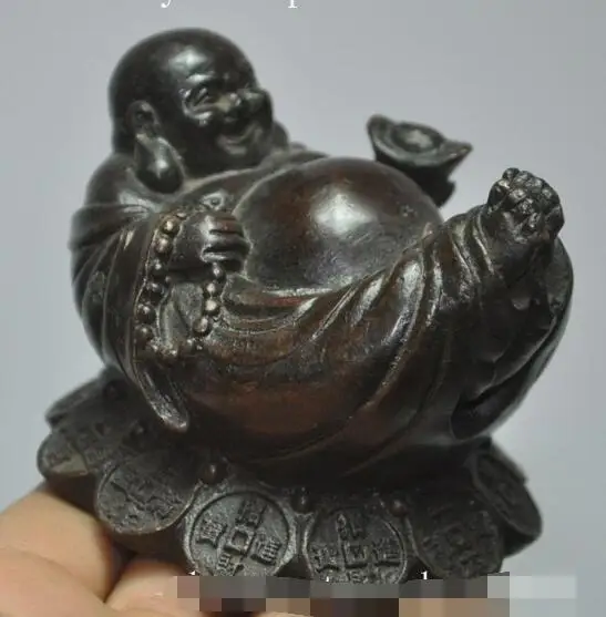 

S2384 chinese buddhism fane bronze yuanbao coin happy laugh Maitreya Buddha statue