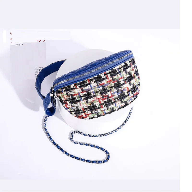 

Caker 2019 Brand Waist bag women Diamond Lattice Fanny Packs Colorful chains belt bag Waist knitted handbag check plaid bags