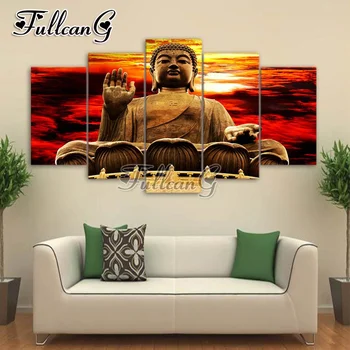 

FULLCANG 5pcs diy diamond painting "sitting buddha icon" full drill cross stitch mosaic 3d embroidery multi-picture G1116