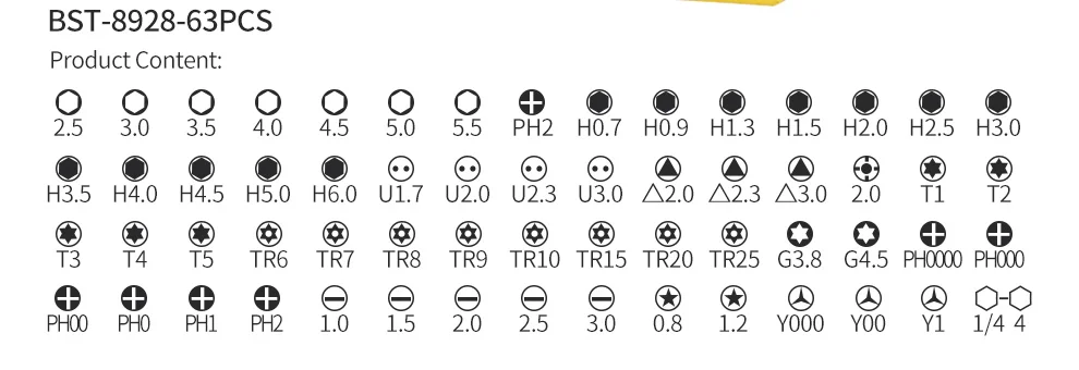BST-8928 63 в 1 Профессиональный Многофункциональный прецизионный Набор отверток Магнитный Набор отверток для iPhone, Mac, ноутбука