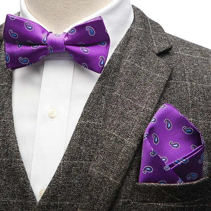 Цветочные полосы проверить точка турецкие огурцы, жаккардовый мужской бабочка галстук-бабочка карман квадратный носовой платок костюм с платком набор аксессуаров - Цвет: YW2B-042