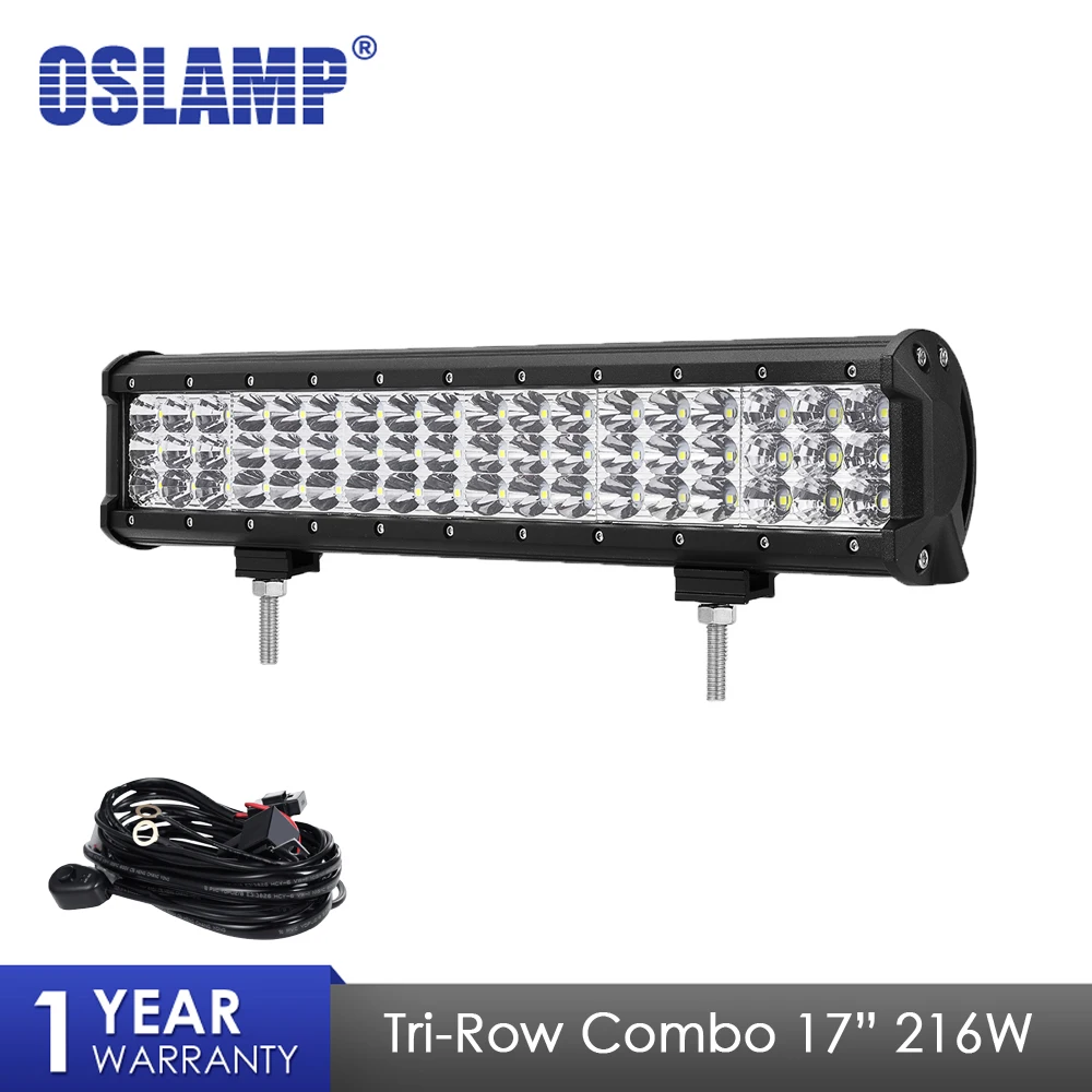 

Oslamp 17" 216W Work Light Tri-Row LED Light Bar Combo Beam Led Bar For 4x4 Truck ATV Trailer Car Offroad Driving Light 12V 24V