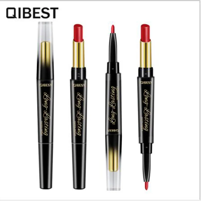 

Qibest automatic matte lipstick pencil with lip liner soft matte lip cream waterproof long lasting nude lipstick