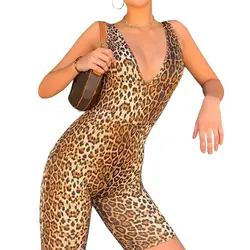 1 шт. сексуальное платье без рукавов с леопардовым принтом боди короткий Облегающий комбинезон новые летние модные высокие качественные