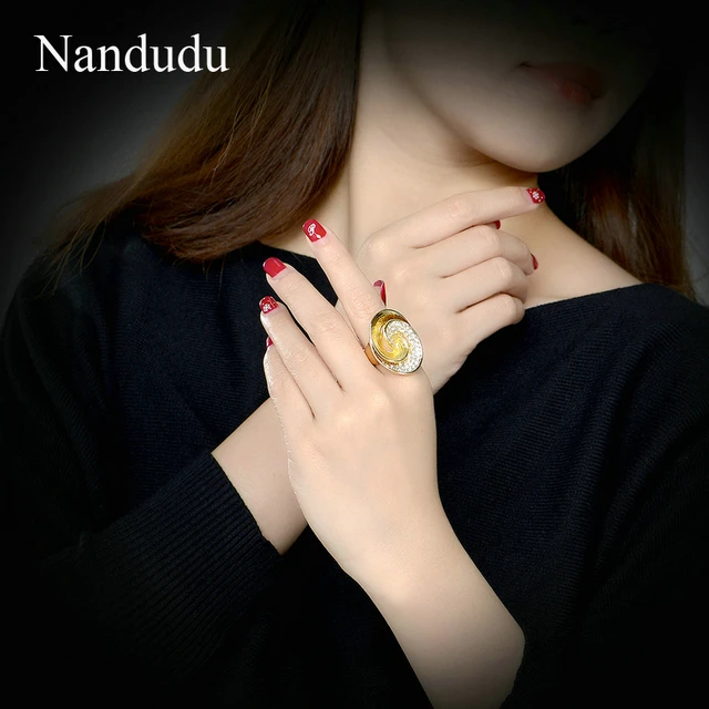 Nandudu New Oval Wave Style Ring Fashion Austrian Crystal Inside Women Girl Cocktail Rings Jewelry Gift R1210