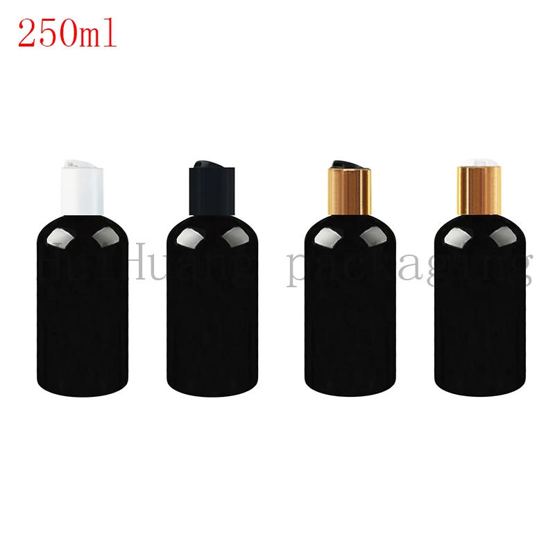 

30pcs 250ml gold Disc Screw Cap Cosmetics Bottle, Plastic Container,black Empty Liquid Soap Shampoo Bottles 250cc black Bottle