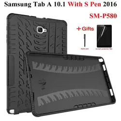 Броня Kickstand силиконовый чехол для ПК для Samsung Galaxy Tab A A6 10,1 SM-P585 P580 с S-Pen ударопрочный жесткий задняя крышка + ручка + пленка