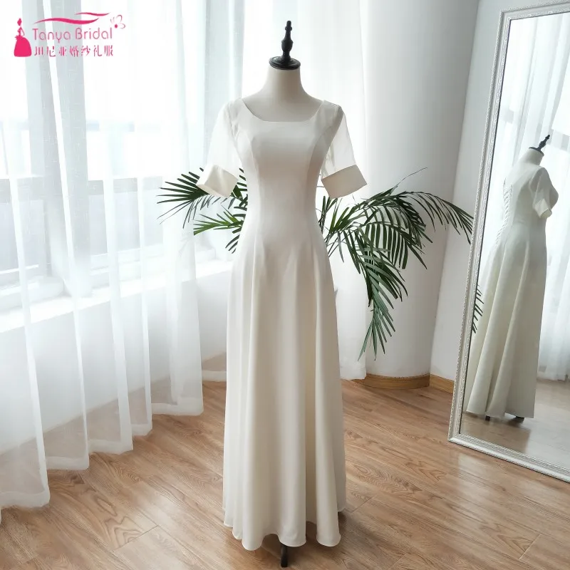 Свадебные платья длиной до щиколотки с короткими рукавами простые пляжные летние свадебные платья трапециевидной формы Vestido De Noiva ZW081 - Цвет: Слоновая кость