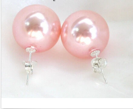

hot sell new - Free shipping big 14mm round pink sea shell pearls earrings