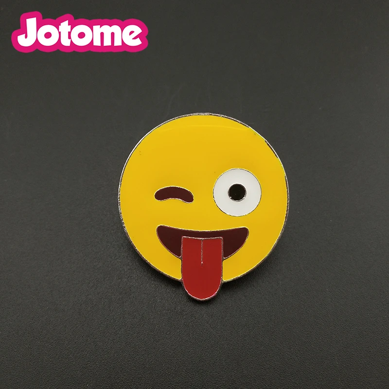 

100pcs/lot 30mm stuck out tongue and Winking Eye Emoji Cute brooch pin emoji face Enamel Pins