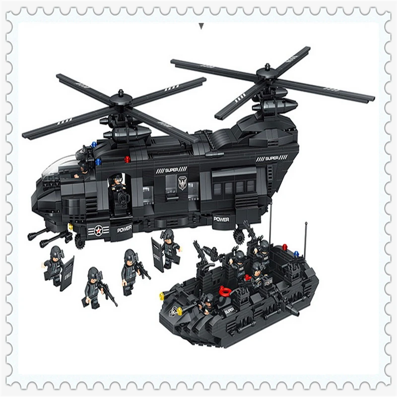 

QL0108 Military Army War Special Police Force CH-47 Building Block Compatible Legoe 1351Pcs Toys For Children