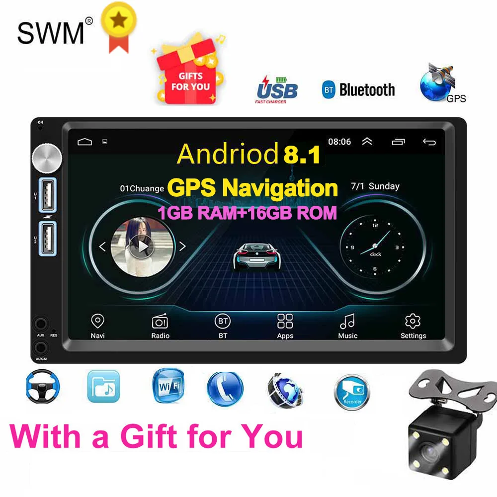 Car Radio Android 8.1 Autoradio 2din MP5 GPS Stereo Receiver 2 Din Car Stereo Audio Radio Para Coche MirrorLink Wifi Rear Camera
