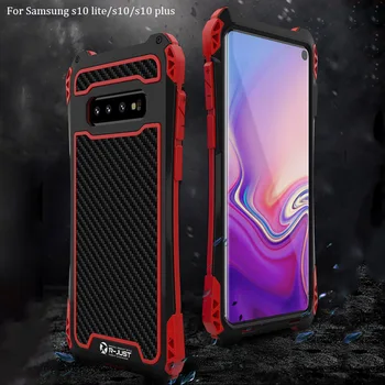 

R-Just Case For Galaxy S10 Waterproof Case For Samsung Galaxy S10 Plus Aluminum Waterproof Shockproof Carbon fiber Metal Case
