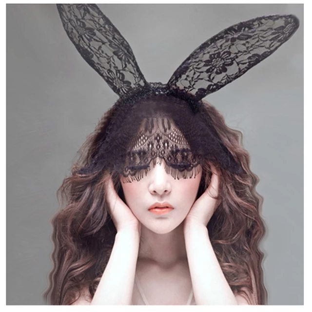 2016 fashion women girl hair bands lace rabbit bunny ears veil black eye mask halloween party - Black Eye Mask Halloween 2016 fashion women girl hair bands lace rabbit bunny ears veil black eye mask halloween party - Black Eye Mask Halloween