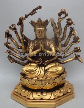 

13"Chinese Bronze Lotus 1000-Arm Avalokiteshvara Kwan-yin Guanyin Buddha Statue