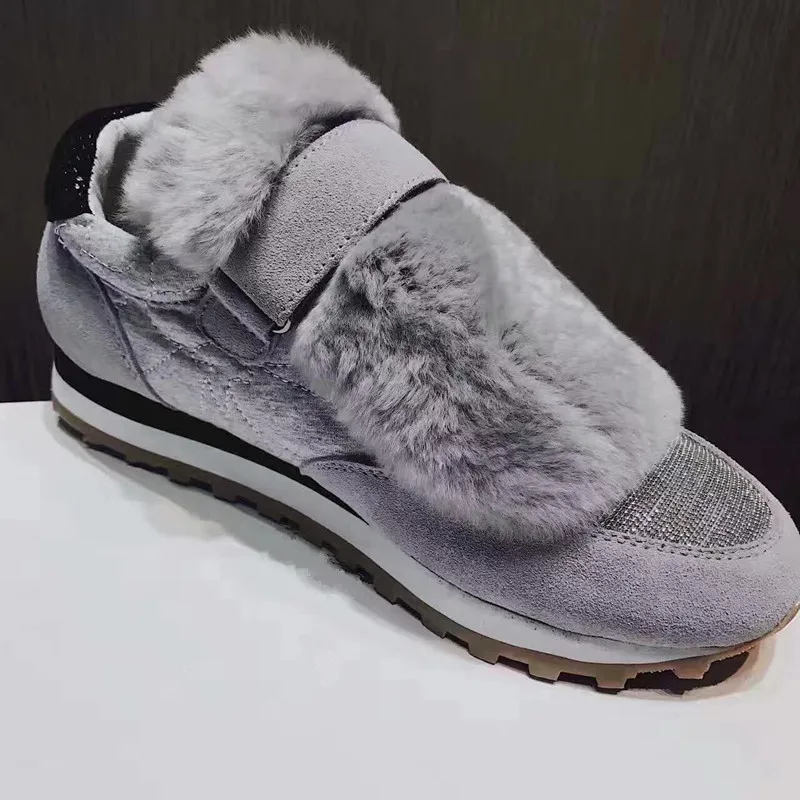 2018 обувь женские замшевые мех кролика Hook & Loop Для женщин кроссовок Air пюре уютный Туфли без каблуков острый носок резиновая подошва Для