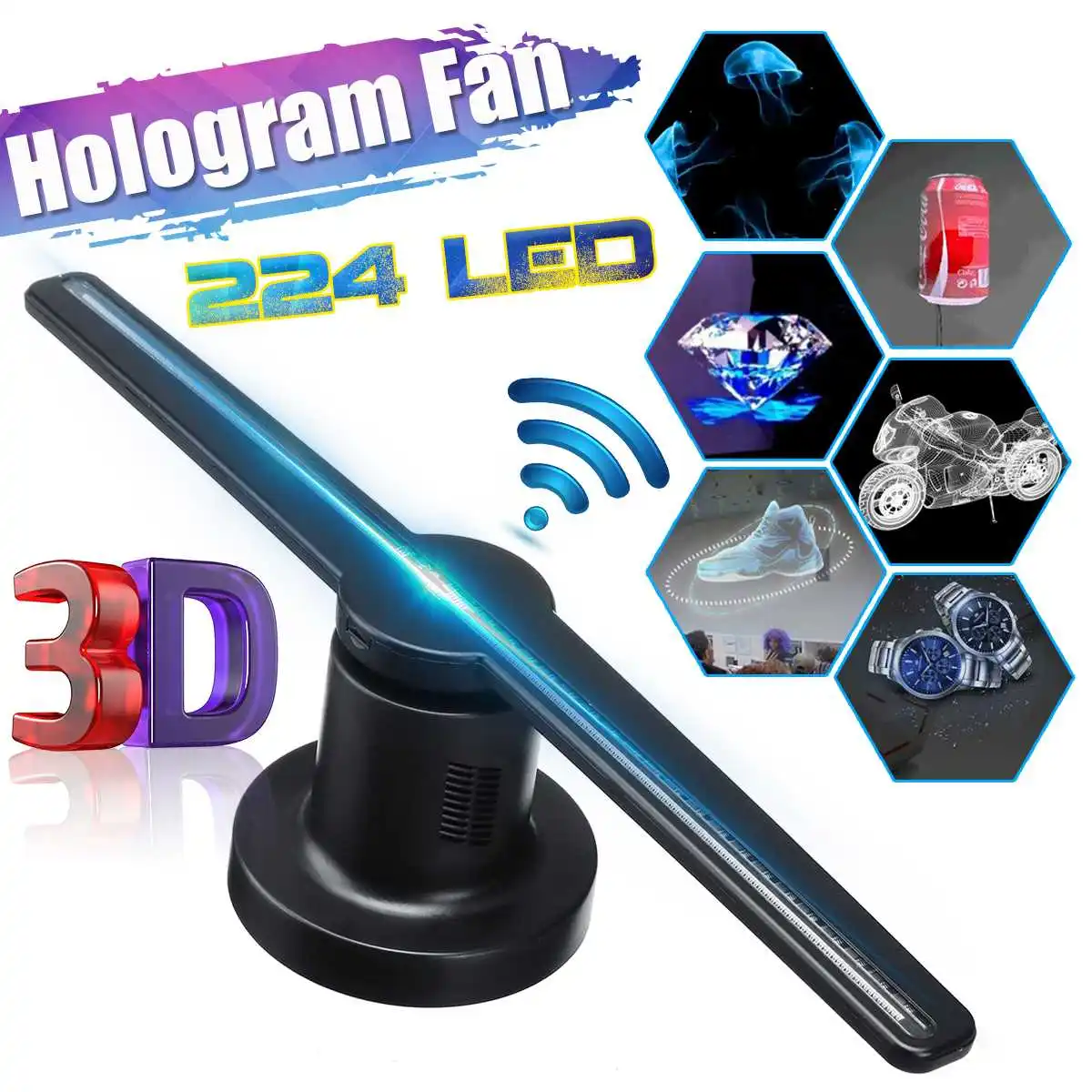 Upgraded 100CM Wifi 3D Holographic Projector Hologram Player LED Display Fan Advertising Light APP Control With Battery Outdoor Upgraded 100CM Wifi 3D Holographic Projector Hologram Player LED Display Fan Advertising Light APP Control With Battery Outdoor