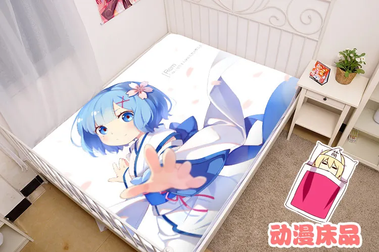 Japanese Anime Cartoon Re:Zero kara Hajimeru Isekai Seikatsu Mattress Cover Fitted Sheet Fitted cover bedspread counterpane No.4