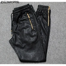 Мужские джоггеры из искусственной кожи, штаны для бега с боковой молнией в стиле хип-хоп из искусственной кожи, штаны-шаровары на молнии, штаны с завязками на талии