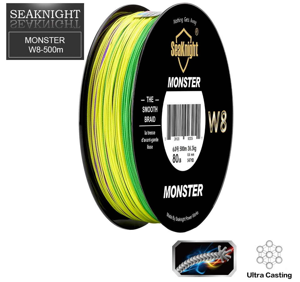 SeaKnight Monster W8 многоцветная 8 нитей PE леска 300 м гладкая плетеная леска для ловли карпа 15 20 30 40 50 80 100 фунтов