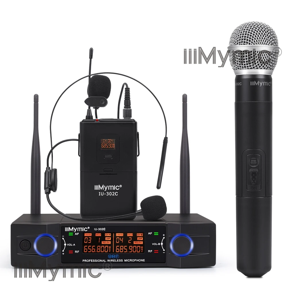 IiiMymic IU-302C UHF 600-700 МГц двухканальный поясной пакет+ лацканы+ гарнитура+ Портативная Профессиональная Беспроводная микрофонная система для DJ KTV