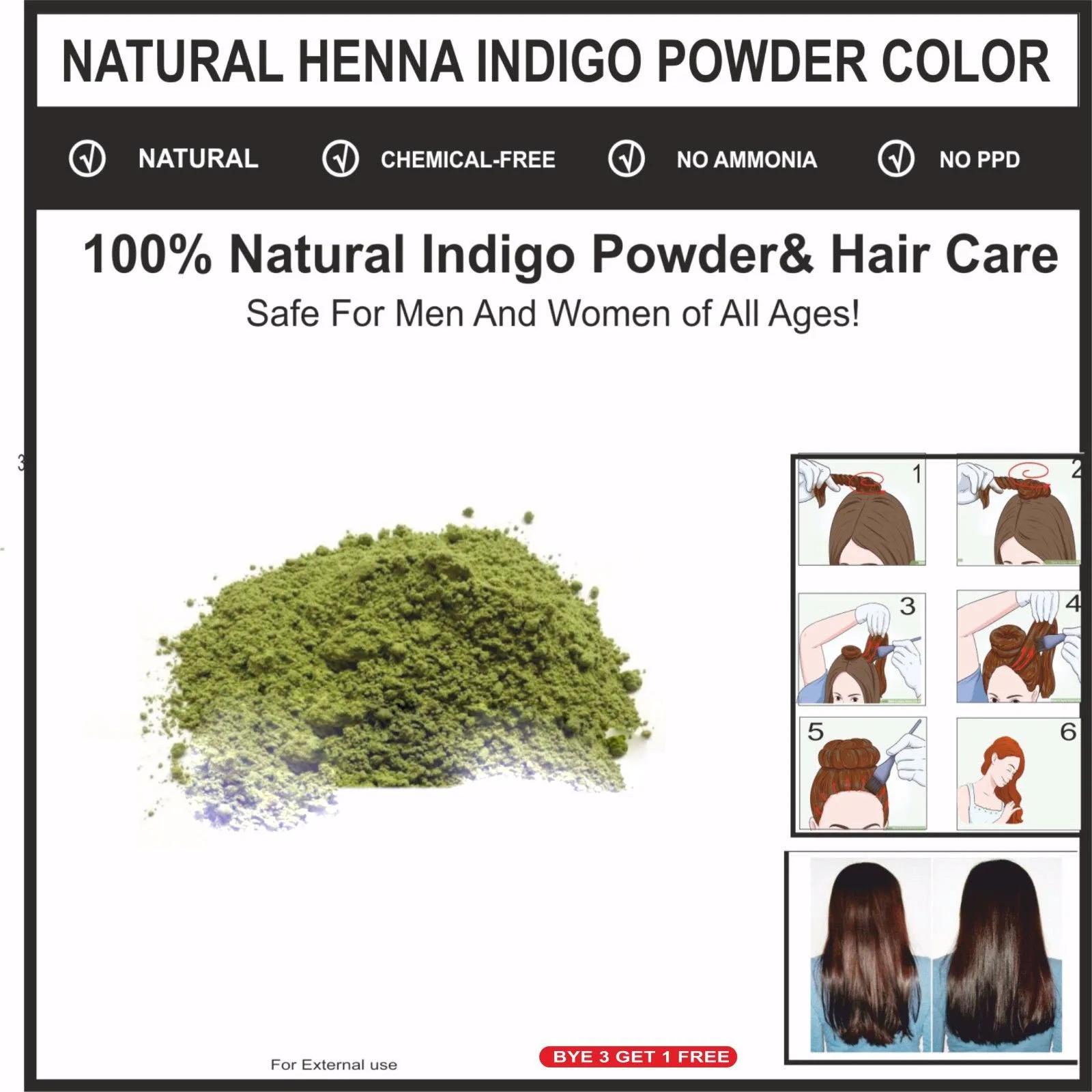 Высококачественная Черная порошковая краска для волос 100 г|dye black|powder dyehair color powder |